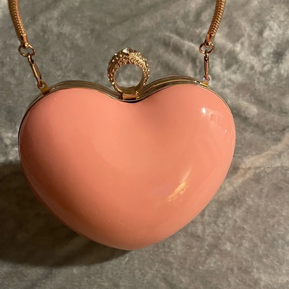 Heart-Shaped Pink Clutch with Gold Handle